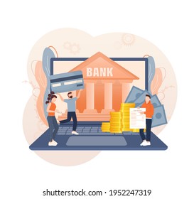 Line Banking People For Account Page Design. Isometric Vector Illustration. Bank Online. Vector Illustration.