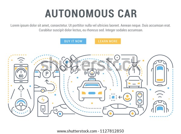 Line banner of autonomous car.
Vector illustration of cars with artificial
intelligence.