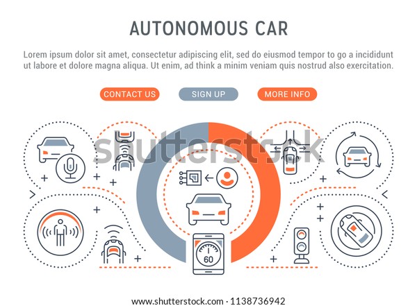 Line banner of autonomous car.\
Vector illustration of cars with artificial\
intelligence.