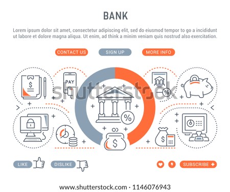 Line banner of bank. Vector illustration of the banking processes.