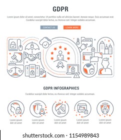 Line banner of the GDPR. Vector illustration of the personal data protection.