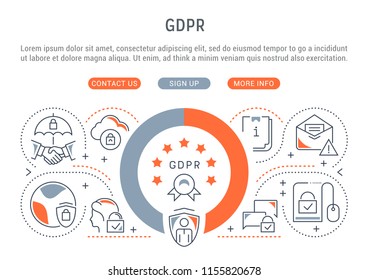 Line banner of the GDPR. Vector illustration of the personal data protection.