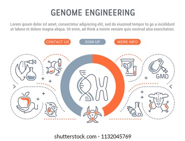 Line banner of genome engineering. Vector illustration of the genetically modified organisms. 