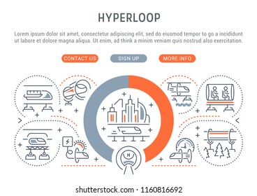 Line banner of hyperloop. Vector illustration of the linear concept of the vactrain.