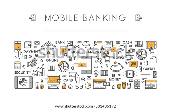 Line Banner Mobile Banking Web Linear Stock Vector Royalty Free