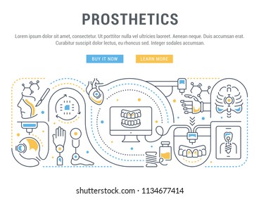 Line banner of prosthetics. Vector illustration of the production of human prostheses.