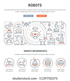 Line banner of robots. Vector illustration of new technologies.