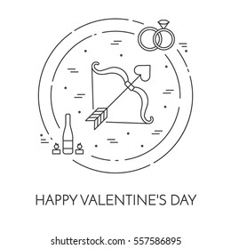 Line banner for Saint Valentines day and romantic date theme. Elements of love for greeting card in vector illustration.