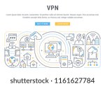 Line banner of VPN. Vector illustration of the linear concept of process network connections.