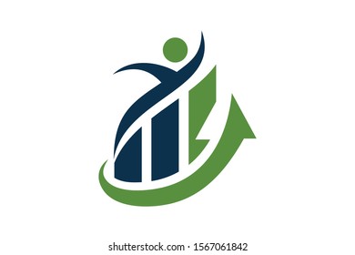 line bar chart with up arrow and people symbol ready to use