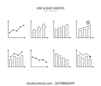 Conjunto de iconos de gráficos de líneas y barras