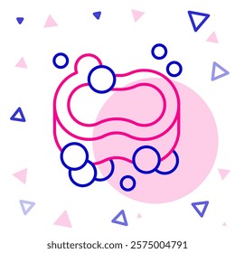Line Bar of soap icon isolated on white background. Soap bar with bubbles. Colorful outline concept. Vector