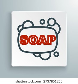 Line Bar of soap icon isolated on white background. Soap bar with bubbles. Colorful outline concept. Vector