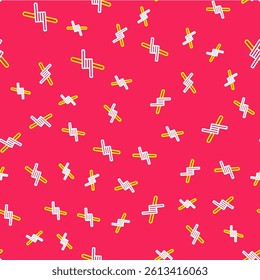 Line Barbed wire icon isolated seamless pattern on red background.  Vector