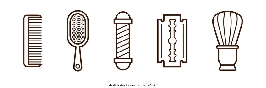 Line Barbershop and Hairdressing Icons and Object Vector Set