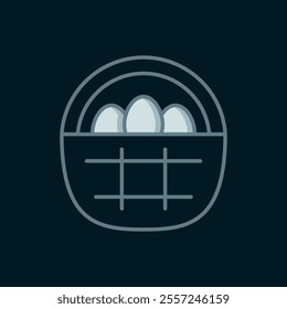 Line Basket with easter eggs icon isolated on black background. Happy Easter. Flat filled outline style with shadow. Vector