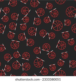 Line Basketball ball icon isolated seamless pattern on black background. Sport symbol.  Vector