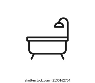 Icono de baño de línea aislado en fondo blanco. Símbolo de esquema para diseño de sitio web, aplicación móvil, ui. Pictograma de ducha. Ilustración vectorial, с editorial k. 