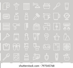 Line Bathroom icon sets, pixel perfect size 128 px, 4 px stroke