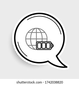 Line Battery charge level indicator with earth globe icon isolated on grey background. World or Earth sign. Colorful outline concept. Vector