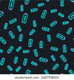 Line Battery charge level indicator icon isolated seamless pattern on black background.  Vector Illustration