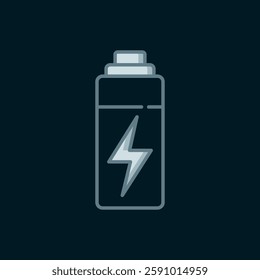 Line Battery icon isolated on black background. Lightning bolt symbol. Flat filled outline style with shadow. Vector