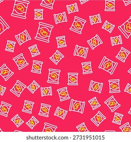 Línea de frijoles en icono de lata aislado sin patrón sobre fondo rojo.  Vector