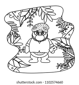 line bear animal with hat and shirt in the landscape