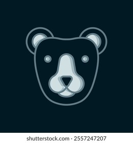 Line Bear head icon isolated on black background. Flat filled outline style with shadow. Vector
