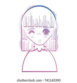 line beauty anime girl with hairstyle and blouse