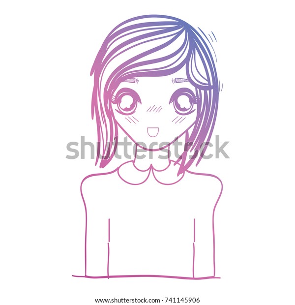 Line Beauty Anime Girl Hairstyle Blouse Stock Vector