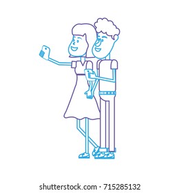 line beauty couple with hairstyle and smartphone in the hand