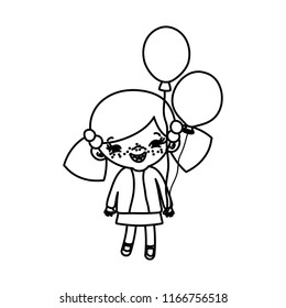 line beauty girl child with hairstyle and balloons