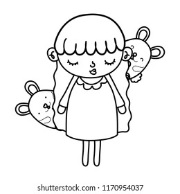 line beauty girl child with mice animals