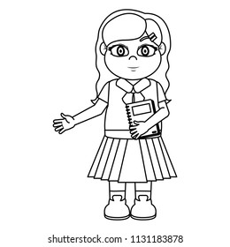 line beauty girl hairstyle with uniform and book