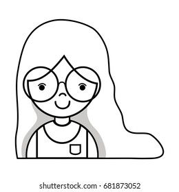 line beauty girl with hairstyle and uniform clothes
