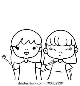 line beauty girls with clothes and heirstyle design