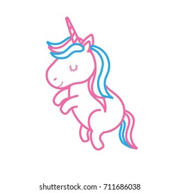 line beauty unicorn dancing with hairstyle design