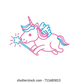 line beauty unicorn with wings and magic wand