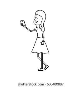 line beauty woman with hairstyle and smartphone in the hand
