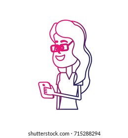 line beauty woman with hairstyle and smartphone in the hand