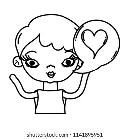 line beauty woman with heart inside chat bubble