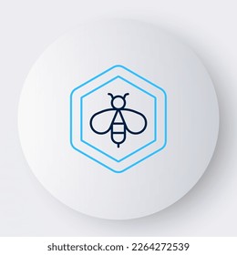 Line Bee and honeycomb icon isolated on white background. Honey cells. Honeybee or apis with wings symbol. Flying insect. Sweet natural food. Colorful outline concept. Vector