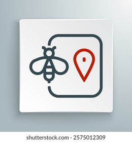 Line Bee location map pin pointer icon isolated on white background. Farm animal map pointer. Colorful outline concept. Vector