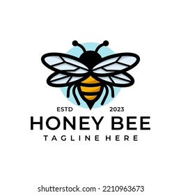 Line Of Bee Logo Design With Retro Style. Bee Logo Template. Modern Design. Flat Logo. Vector Illustration