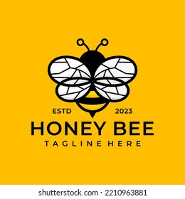 Line Of Bee Logo Design With Retro Style. Bee Logo Template. Modern Design. Flat Logo. Vector Illustration