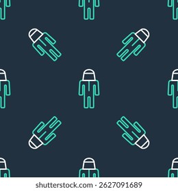 Line Beekeeper with protect hat icon isolated seamless pattern on black background. Special protective uniform.  Vector