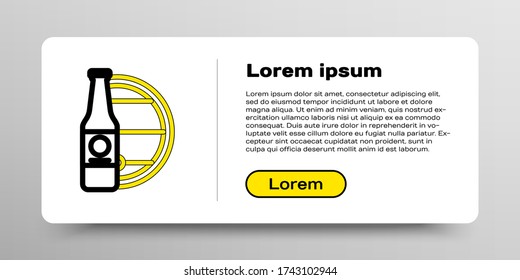Line Beer bottle and wooden barrel icon isolated on white background. Colorful outline concept. Vector