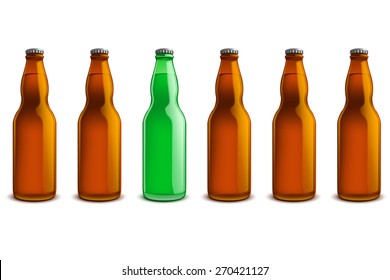 line of beer bottles brown and green