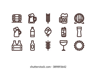 Line beer icons on a white background. Color. Stock vector.